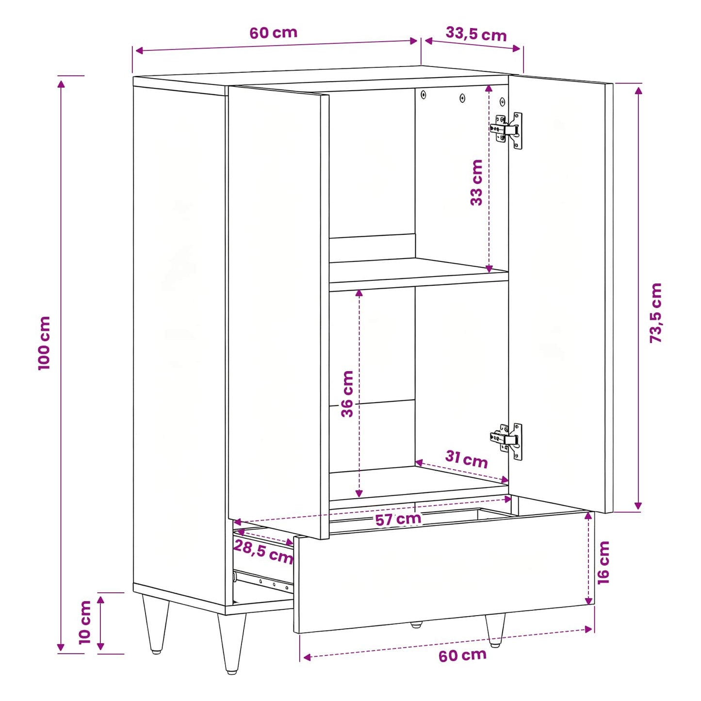 Storage Cabinets with Drawer Multicolour 60 x 33.5 x 100 cm