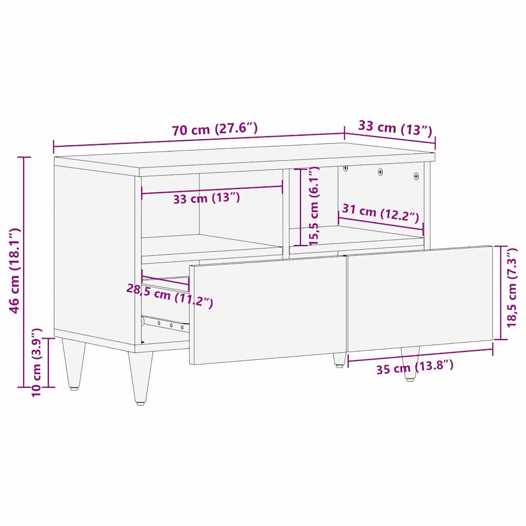 TV Cabinet Honey Brown 70 x 33 x 46 cm Solid Mango Wood