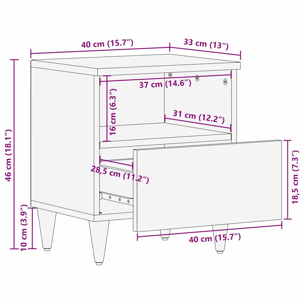 Bedside Cabinet Honey Brown 40 x 33 x 46 cm Solid Mango Wood