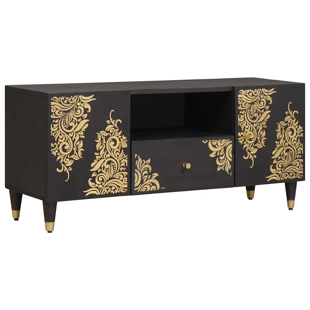 TV Cabinet with Drawer Black 105 x 33 x 46 cm Solid Mango Wood