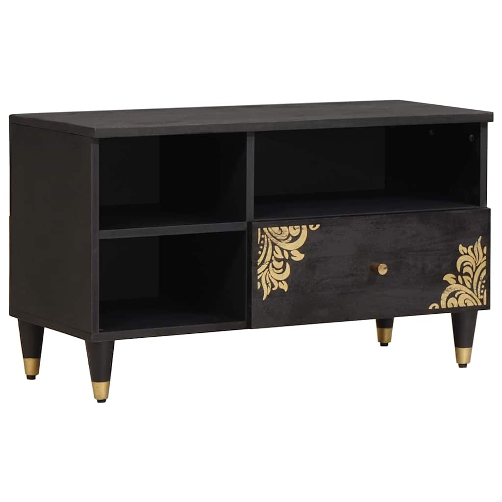 TV Cabinet with Drawer Black 80 x 33 x 46 cm Solid Mango Wood