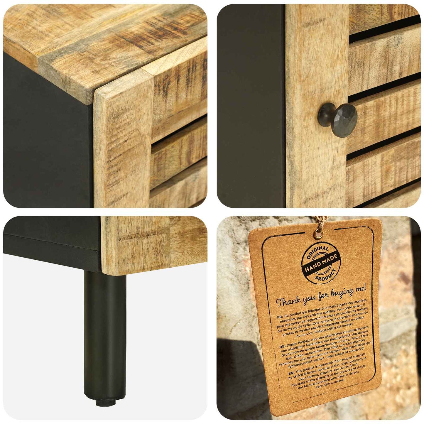 Bedside Table 2 pcs Natural 40 x 33 x 46 cm Solid Mango Wood