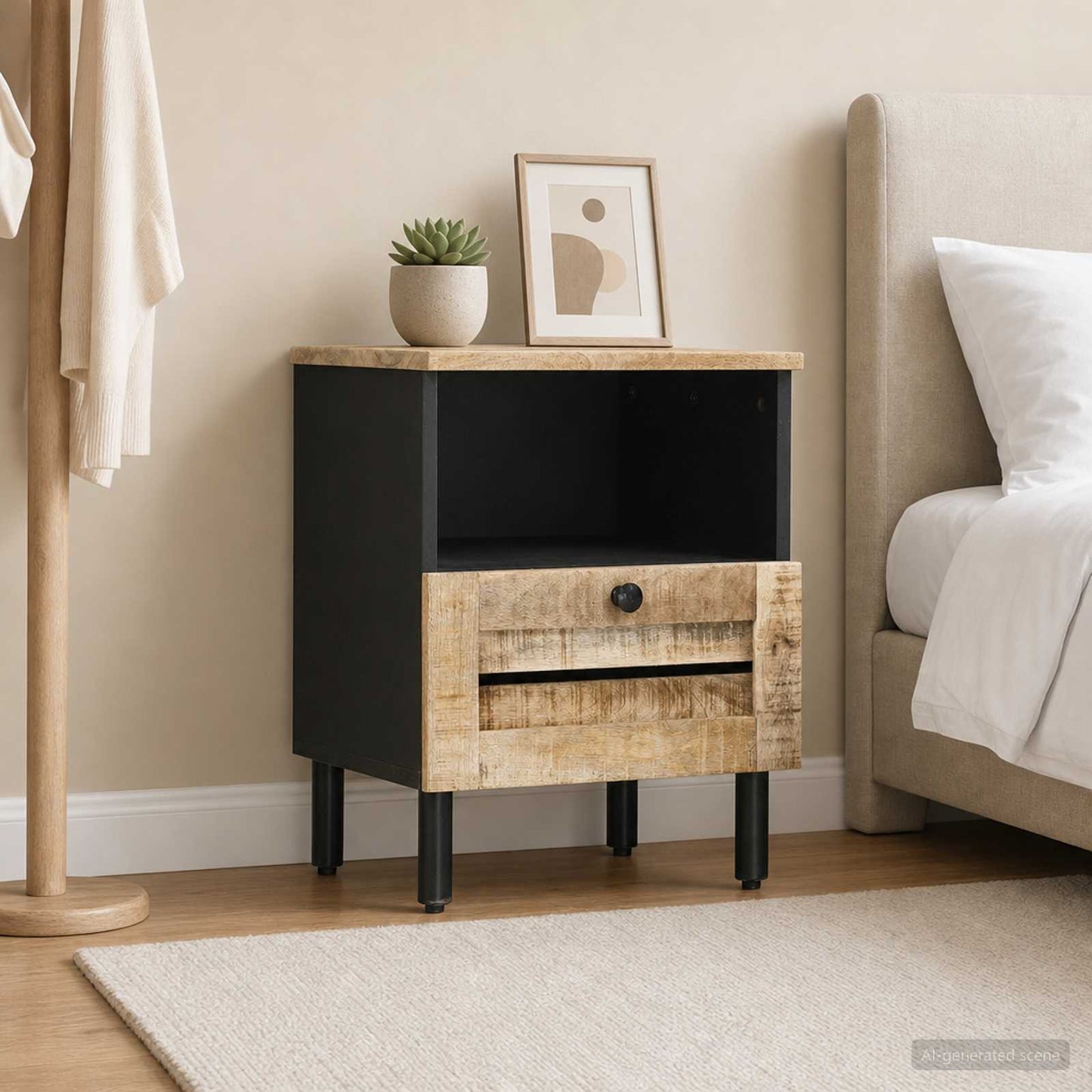 Bedside Table Natural 40 x 33 x 46 cm Solid Mango Wood