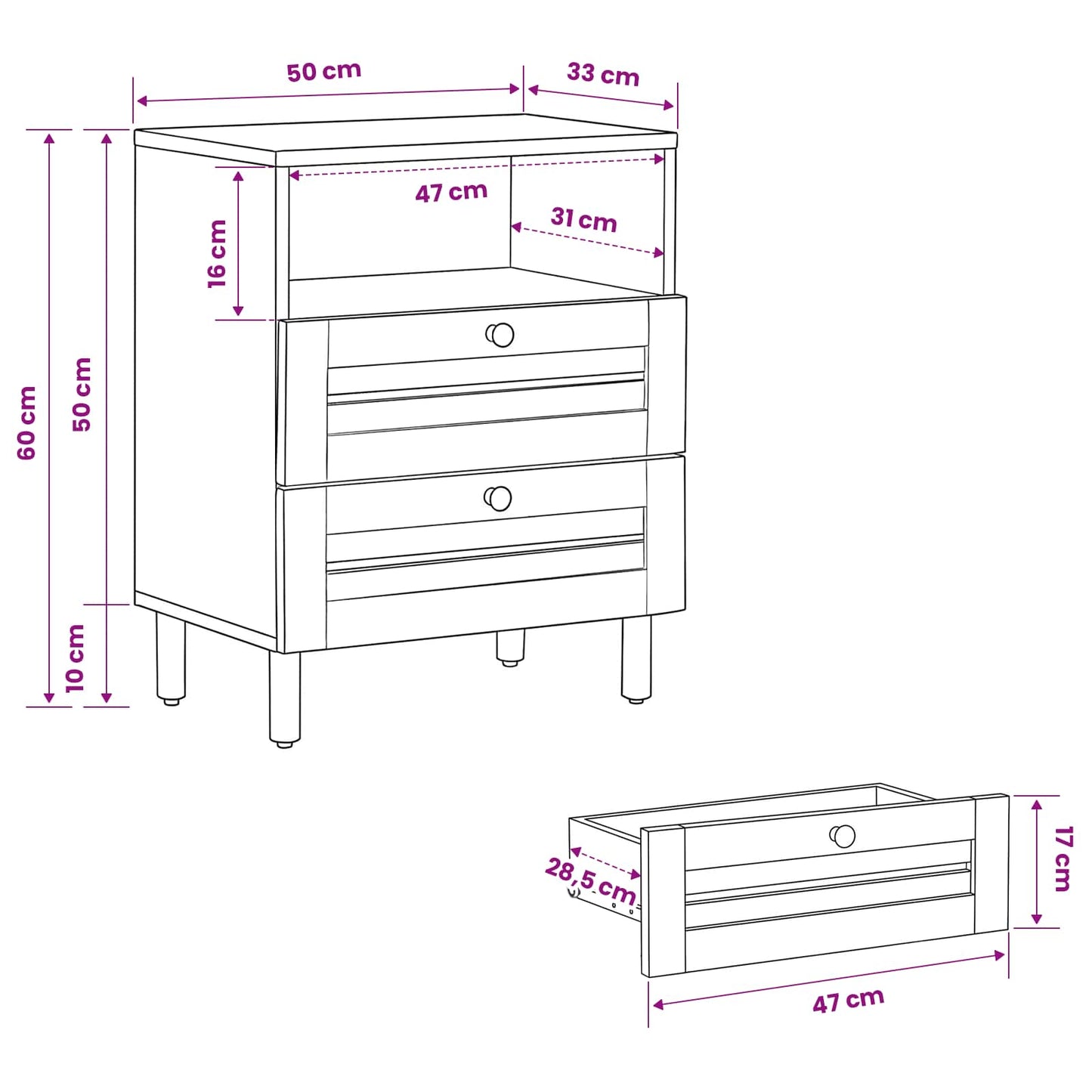 Bedside Table Brown and Black 50 x 33 x 60 cm Solid Mango Wood