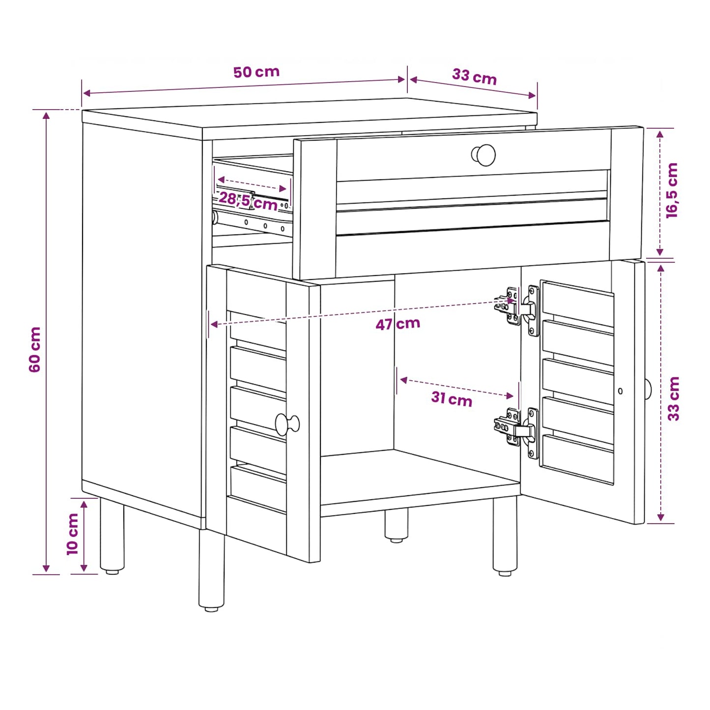 Bedside Table Natural 50 x 33 x 60 cm Solid Mango Wood