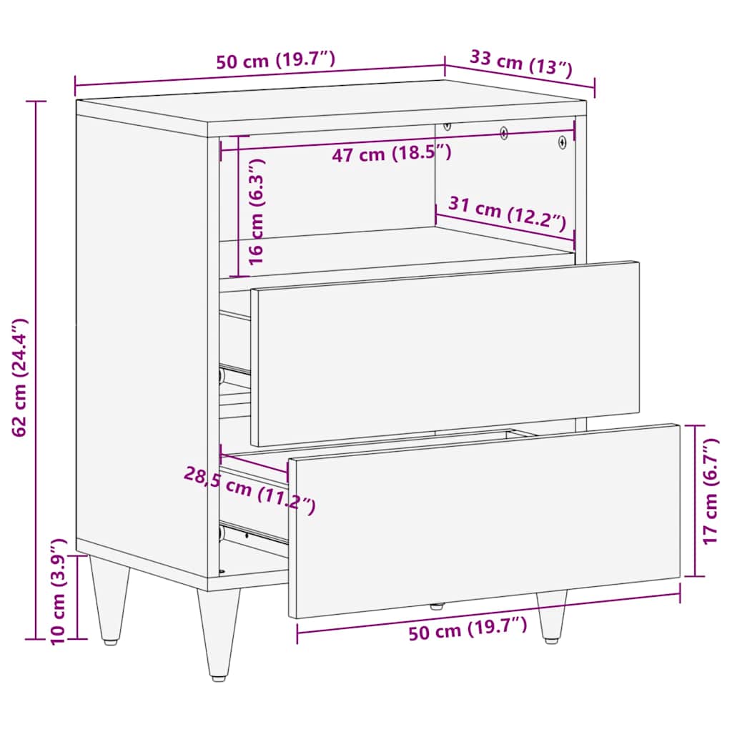 Bedside Tables 50 x 33 x 62 cm Solid Mango Wood