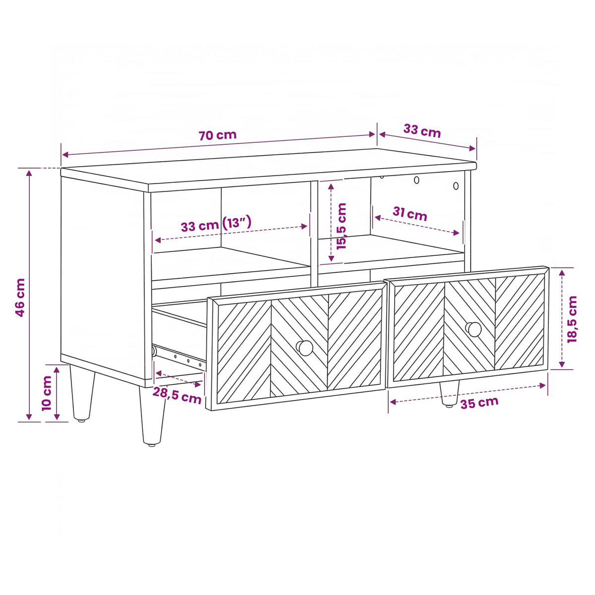 Storage Cabinets Brown 70 x 33 x 46 cm Solid Mango Wood