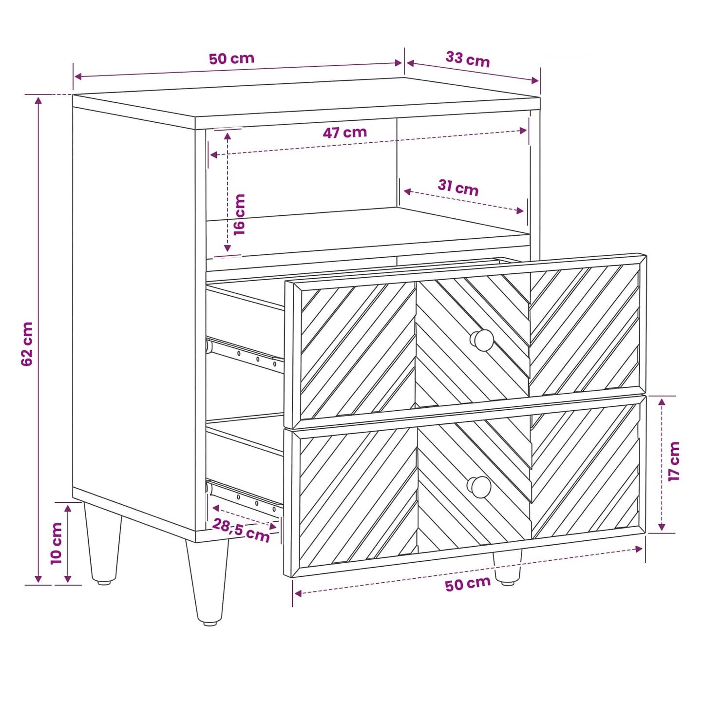 Bedside Table Brown 50 x 33 x 60 cm Solid Mango Wood