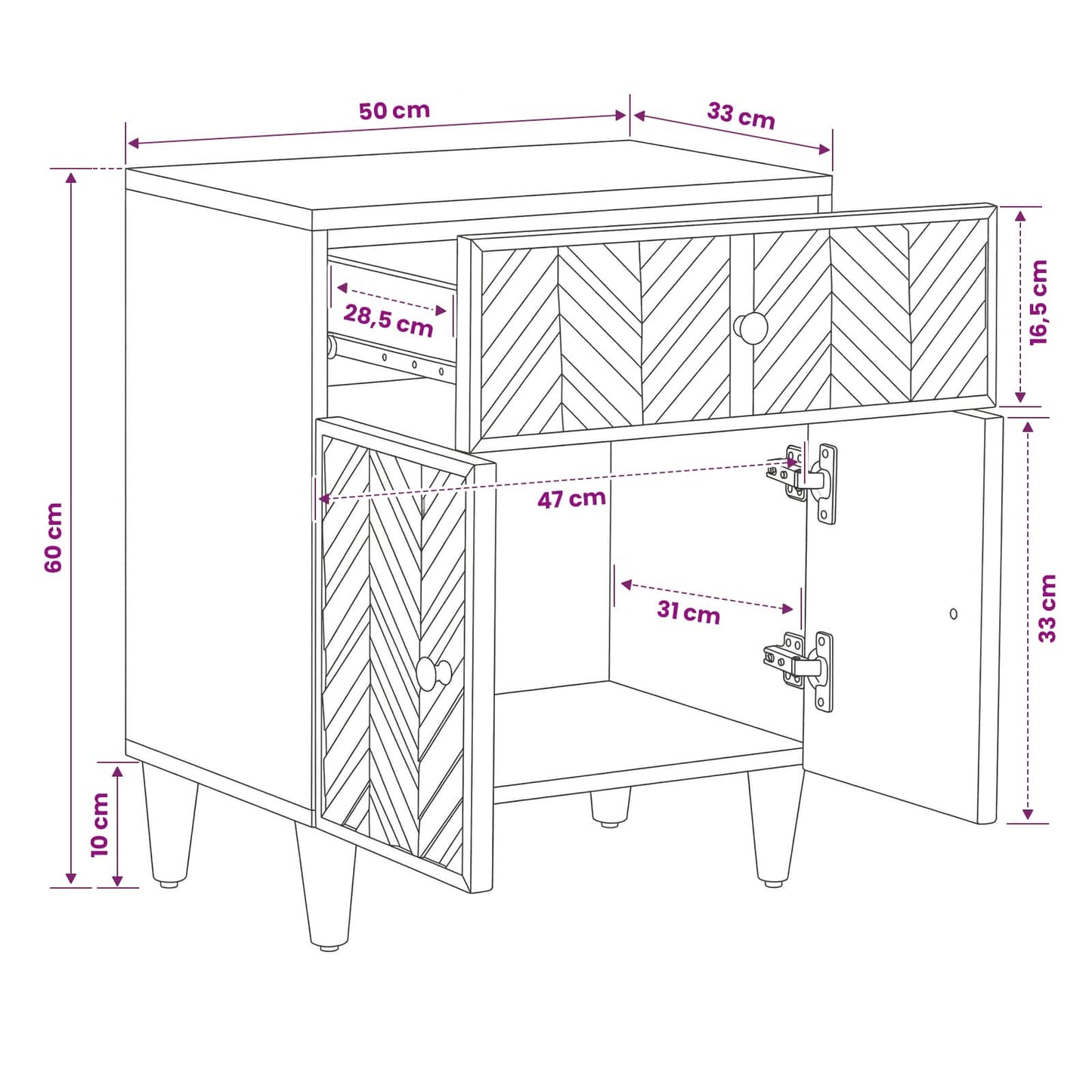 Bedside Table Brown 50 x 33 x 60 cm Solid Mango Wood