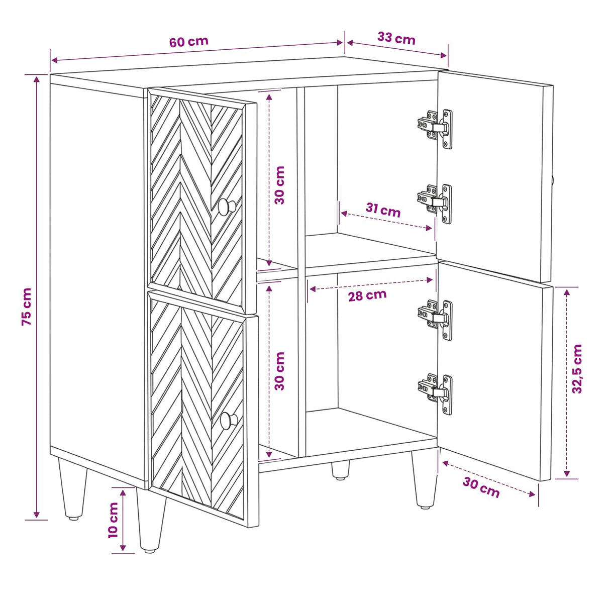 Storage Cabinets Brown 60 x 33 x 75 cm Solid Mango Wood