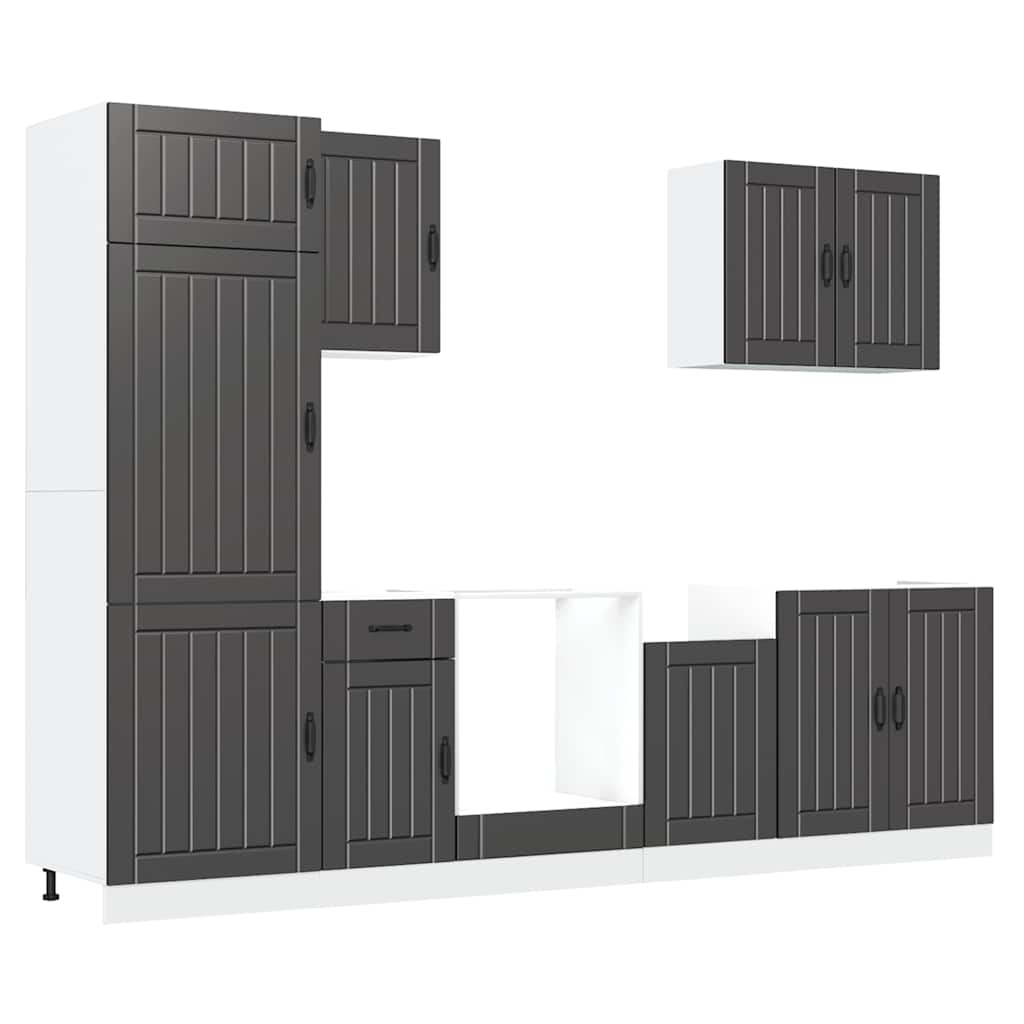 7 Piece Kitchen Cabinet Set Lucca Black Engineered Wood