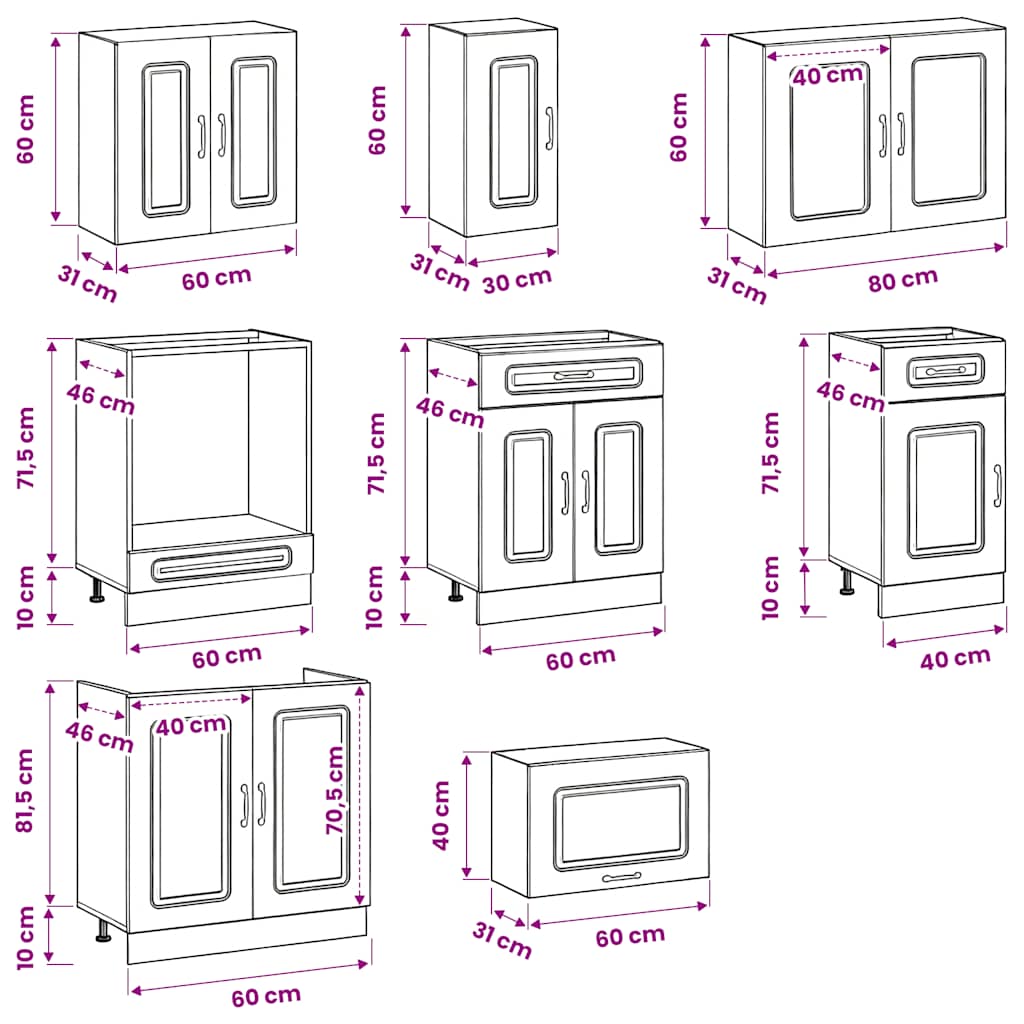 8 Piece Kitchen Cabinet Set Kalmar Black Engineered Wood