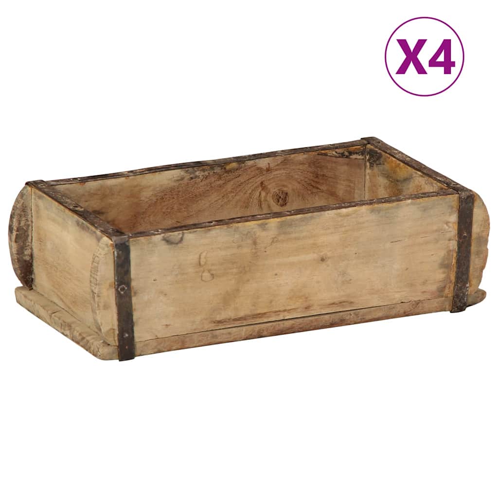 Tray 4 pcs Brown 30 x 15 x 9 cm Solid Reclaim Wood