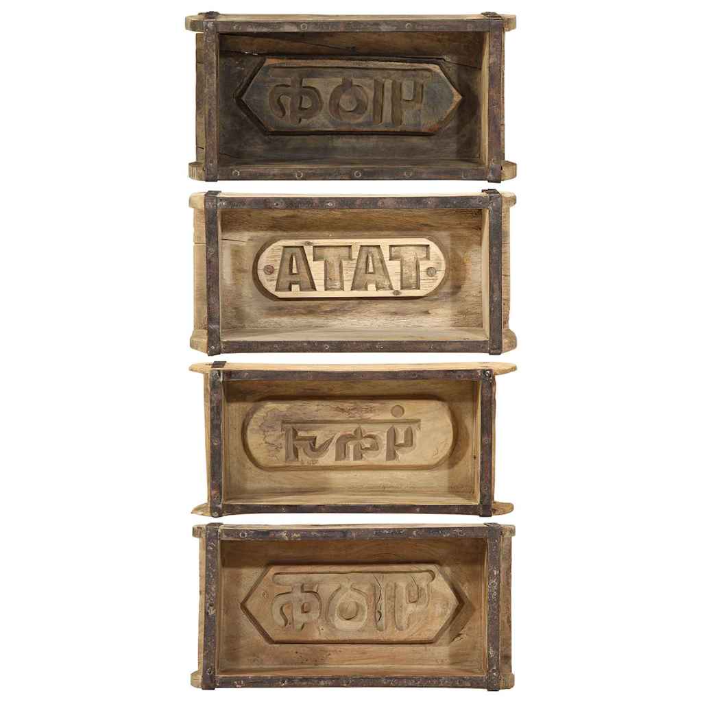Tray 4 pcs Brown 30 x 15 x 9 cm Solid Reclaim Wood
