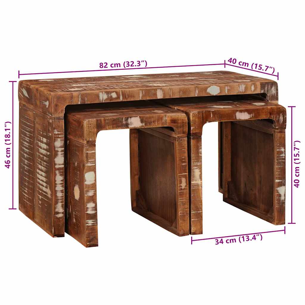 Nesting Table 3 pcs Brown 82 x 40 x 46 cm Solid Reclaim Wood
