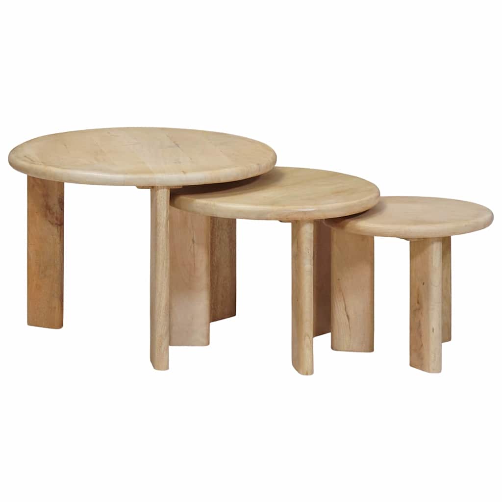 Nesting Coffee Tables 3 pcs Black Ø 54 x 40 cm Solid Mango Wood