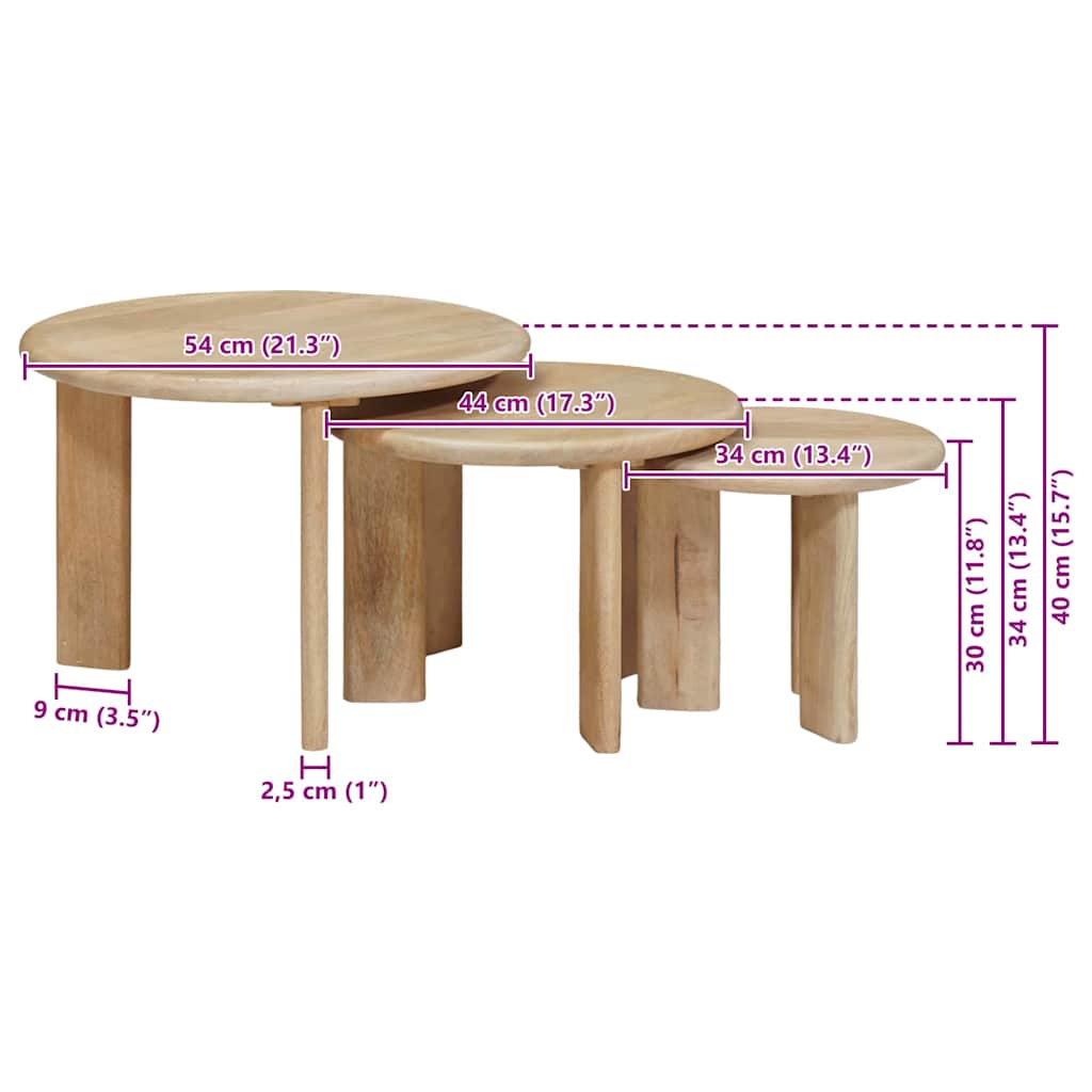 Nesting Coffee Tables 3 pcs Black Ø 54 x 40 cm Solid Mango Wood