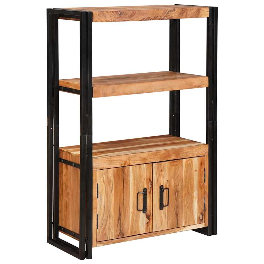 Bookshelf with Doors Brown Solid Acacia Wood and Metal