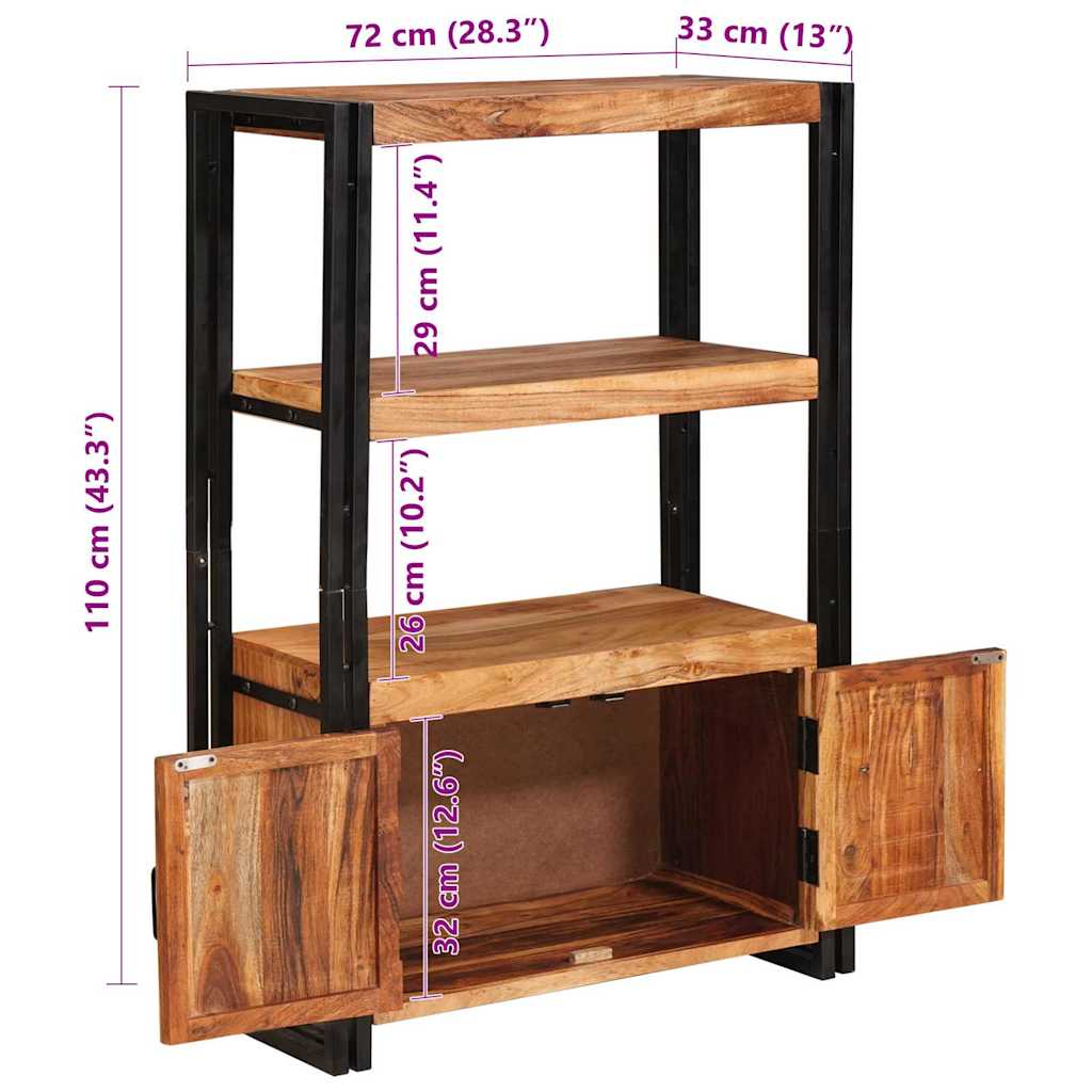 Bookshelf with Doors Brown Solid Acacia Wood and Metal