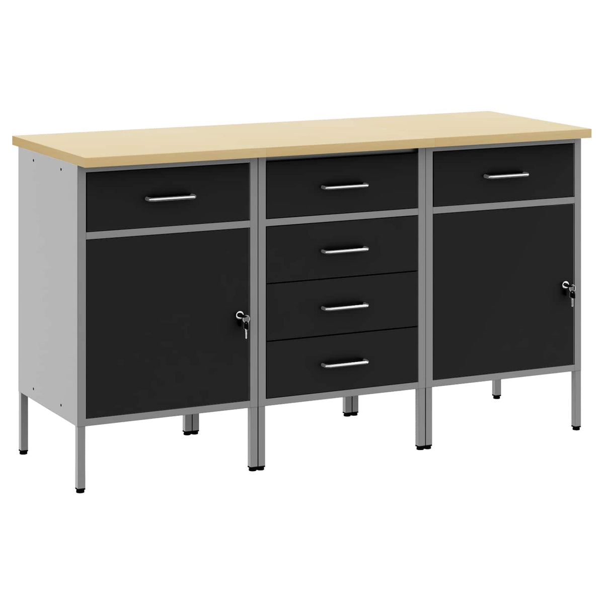 Work Cabinet with Drawer 3 pcs Black and Grey 150 x 55 x 85 cm