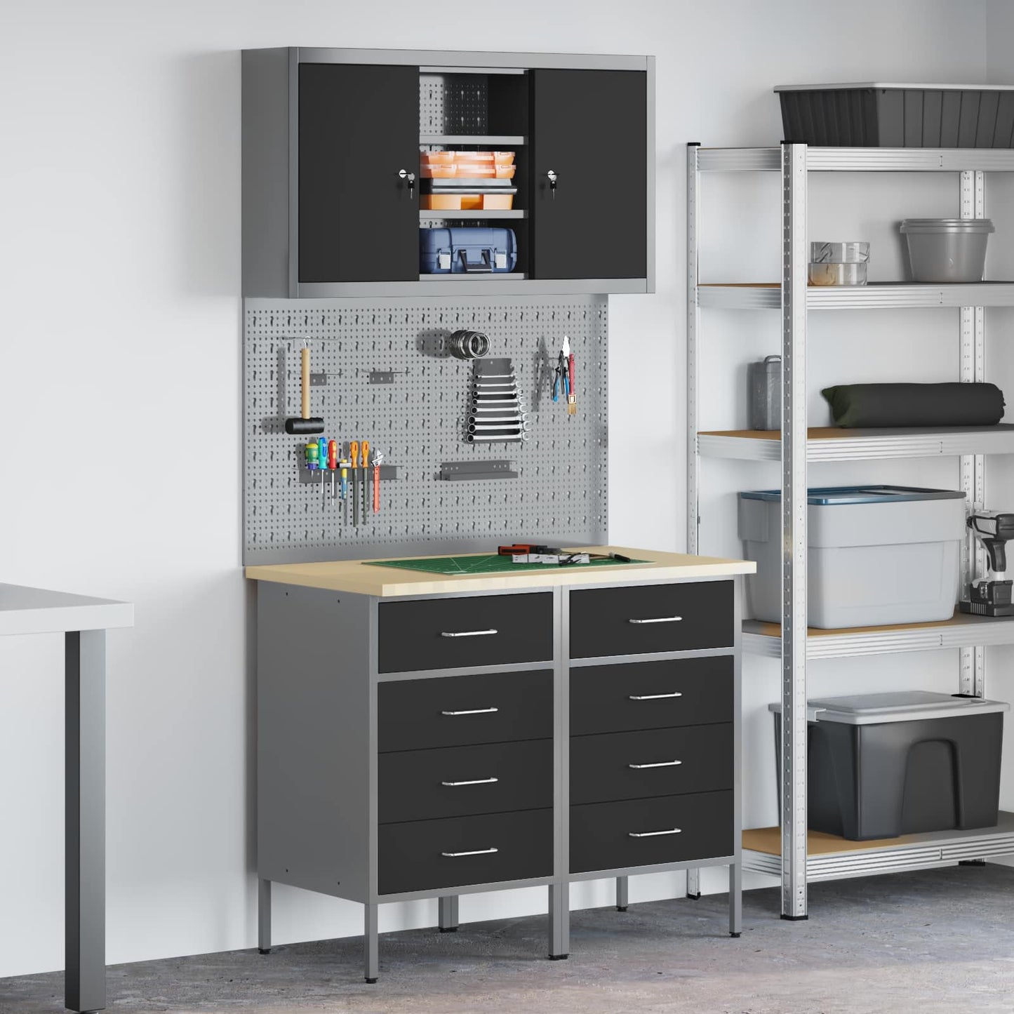 Work Cabinet Set with Drawer with Shelf Manual 5 pcs Black