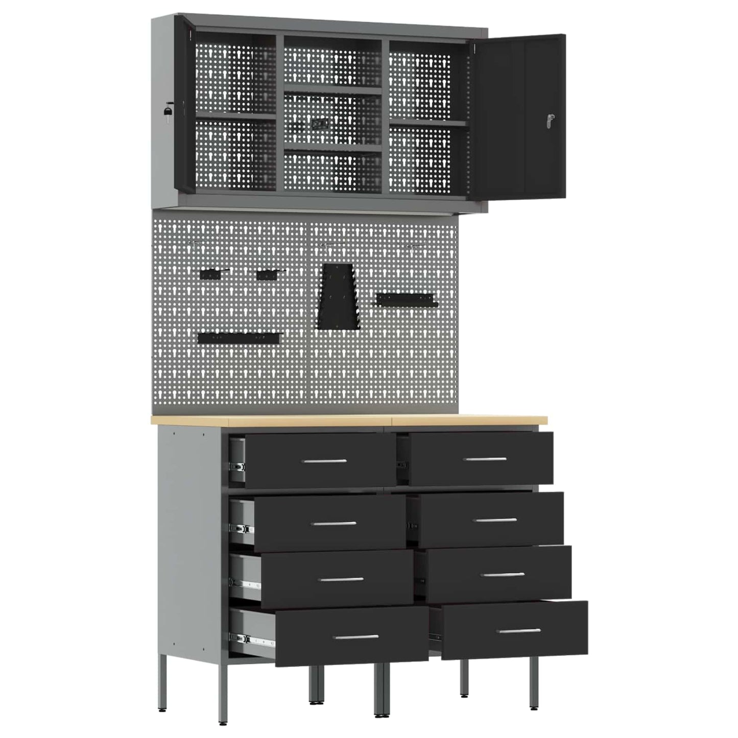 Work Cabinet Set with Drawer with Shelf Manual 5 pcs Black