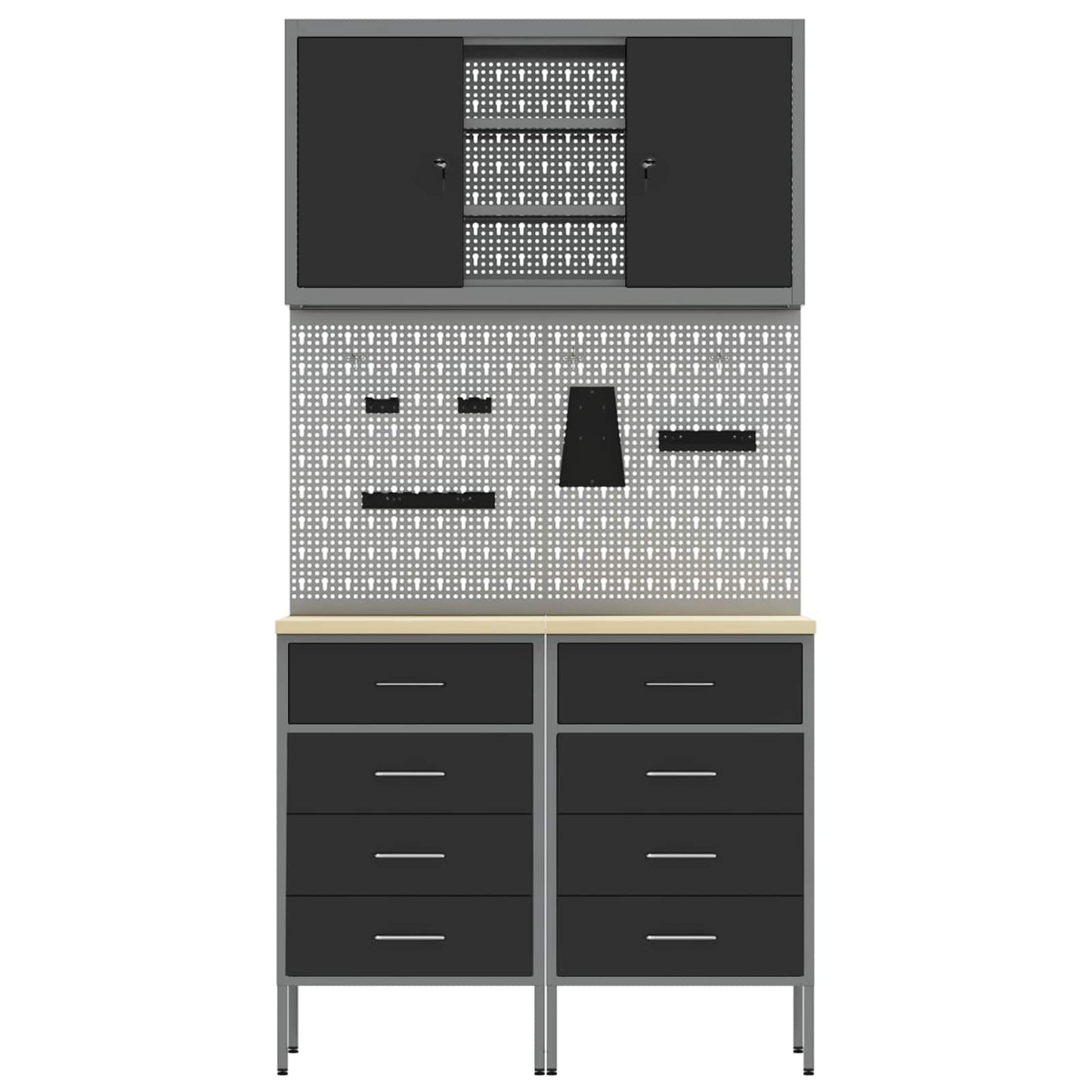 Work Cabinet Set with Drawer with Shelf Manual 5 pcs Black