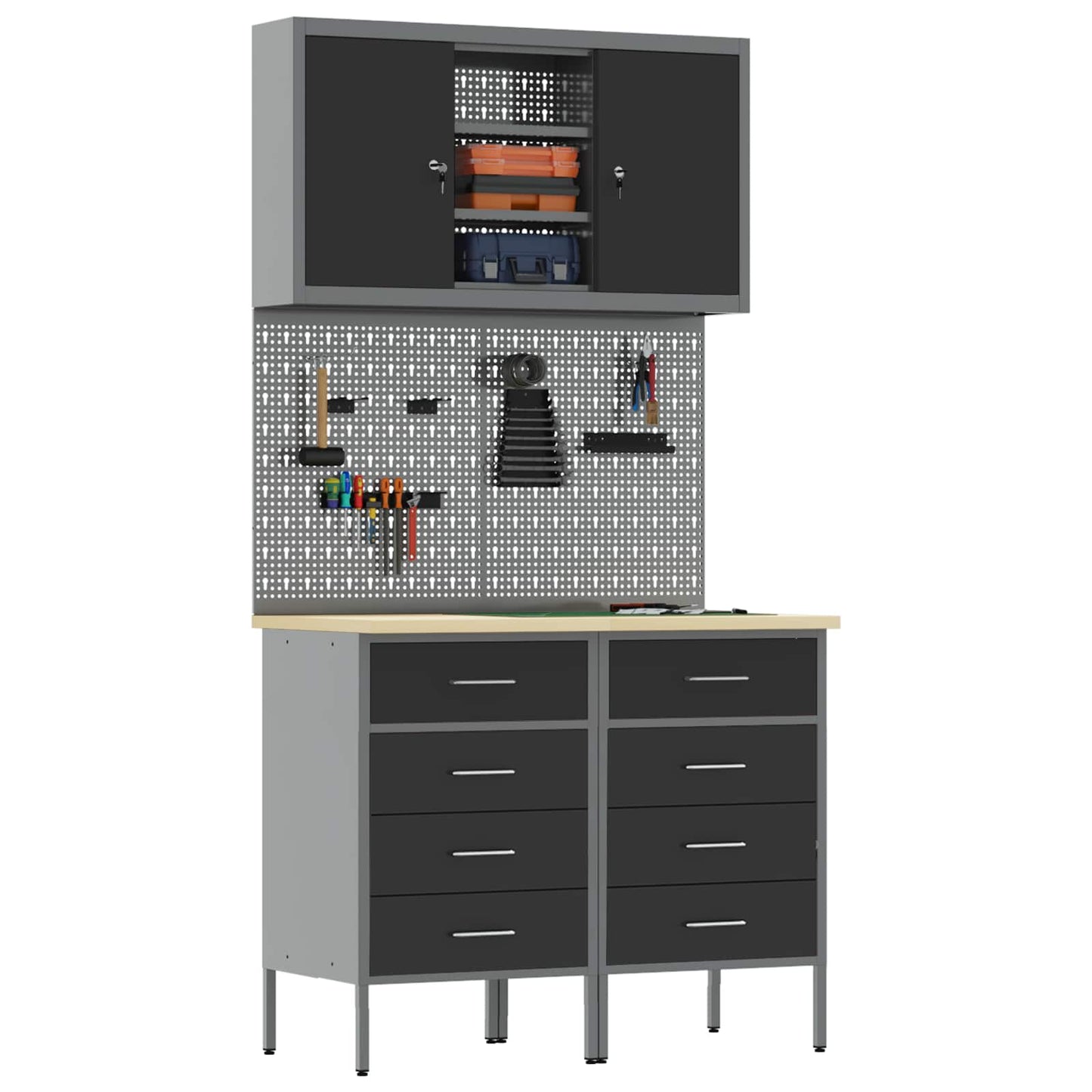 Work Cabinet Set with Drawer with Shelf Manual 5 pcs Black