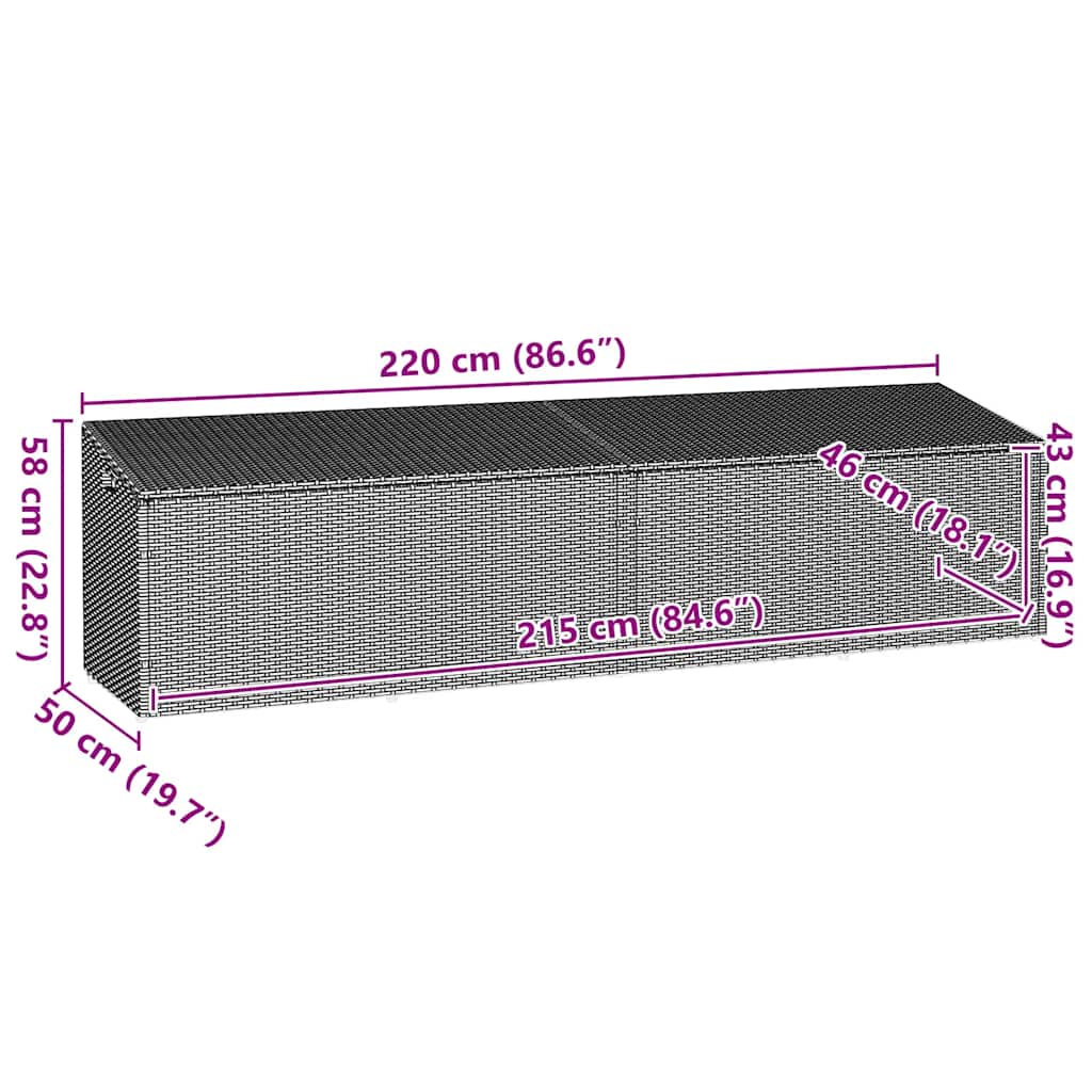 Garden Storage Box Light Grey 220x50x58 cm Poly Rattan