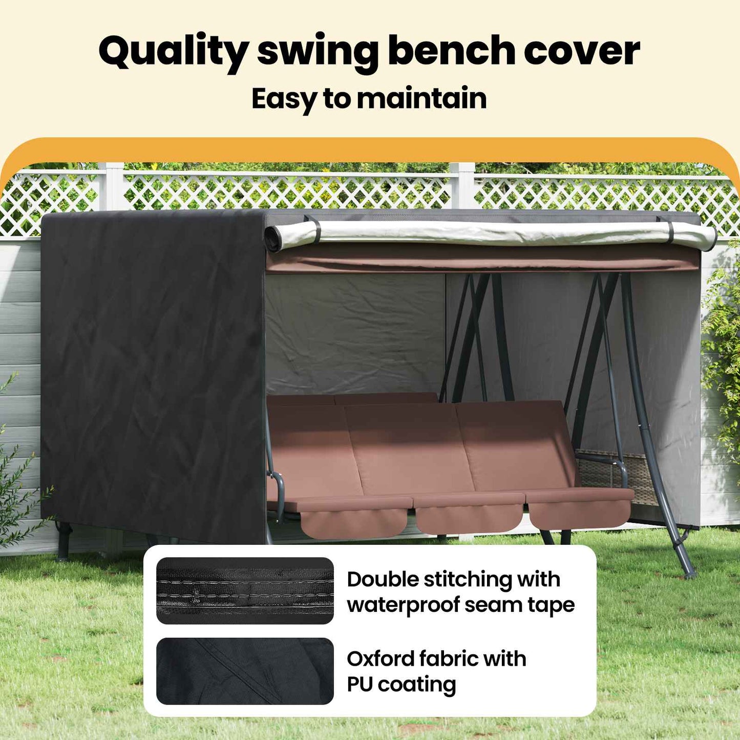 Outdoor Swing Cover Black 250 x 250 x 160 cm 600D Oxford Fbric