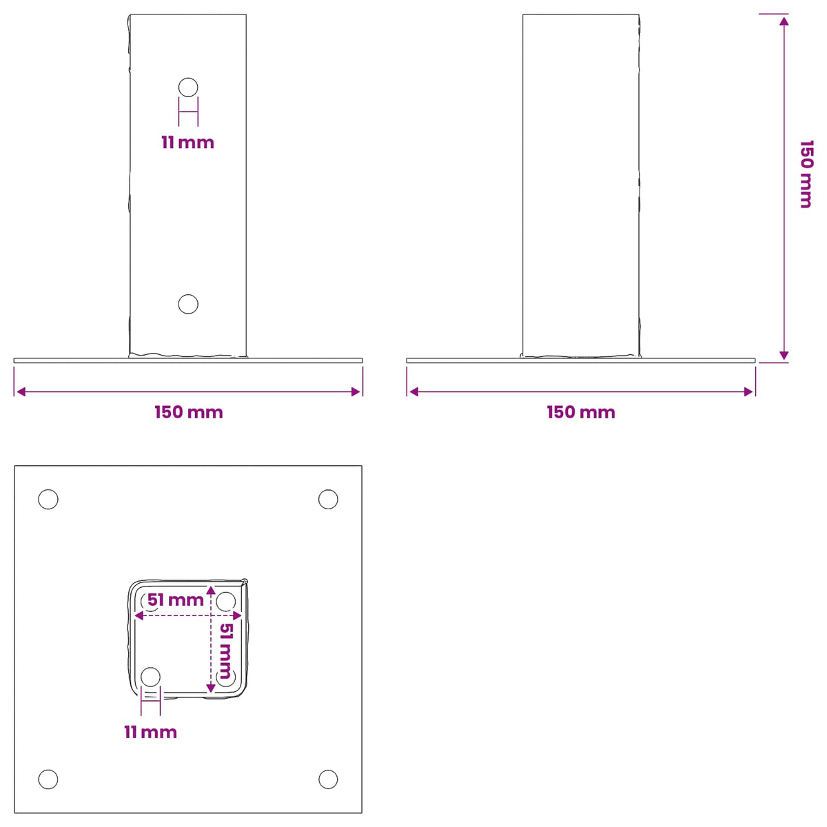 Post Bases Square 4 pcs Silver 51x51 mm Galvanised Steel