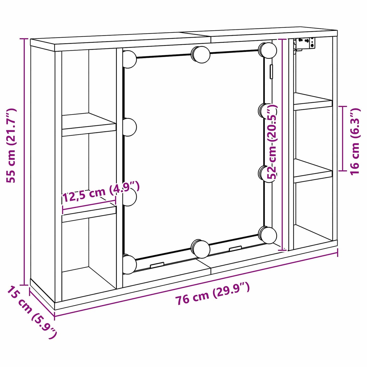 Mirror Cabinet Black Oak 76 x 15 x 55 cm Engineered Wood