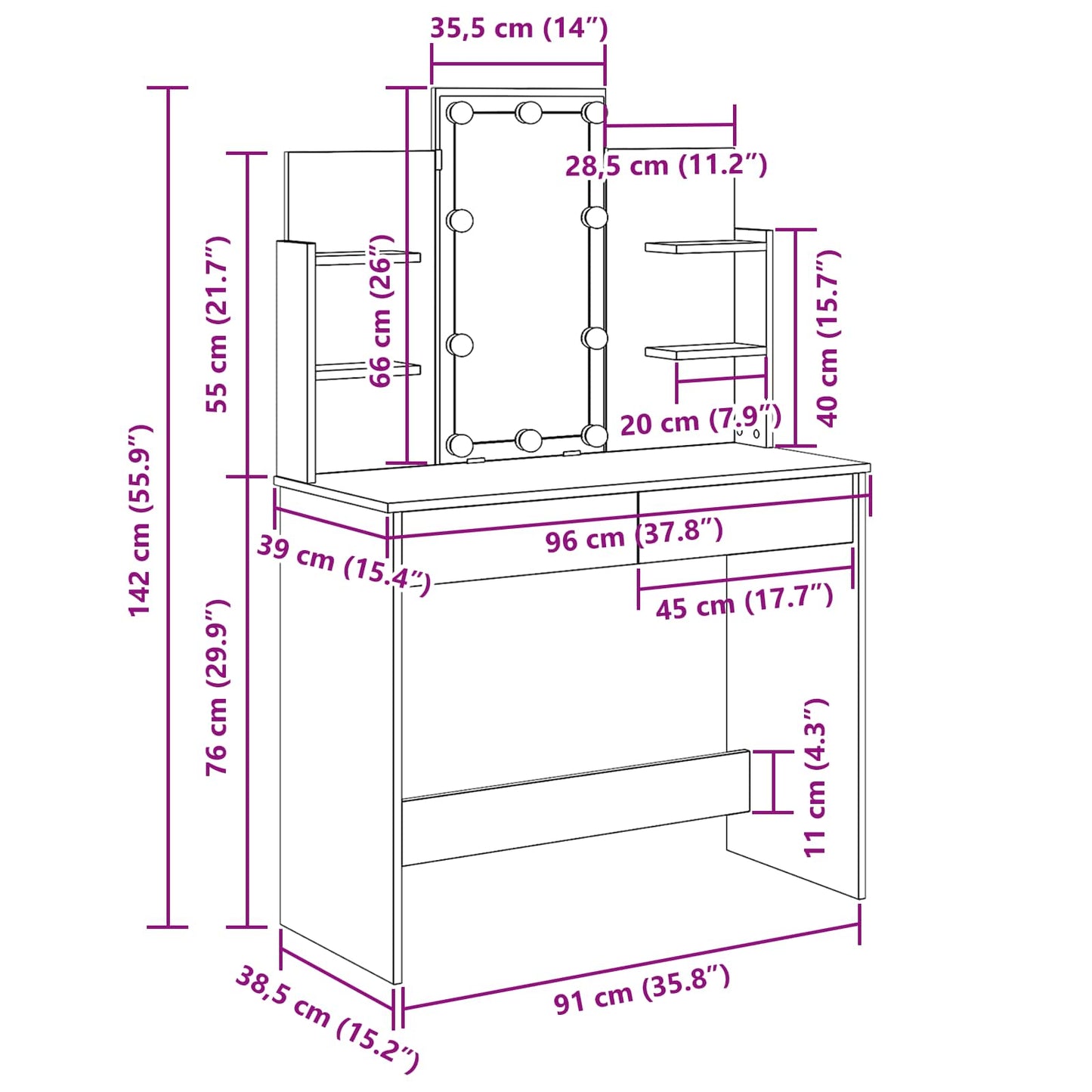 Dressing Table Black Oak 96 x 39 x 142 cm Engineered Wood