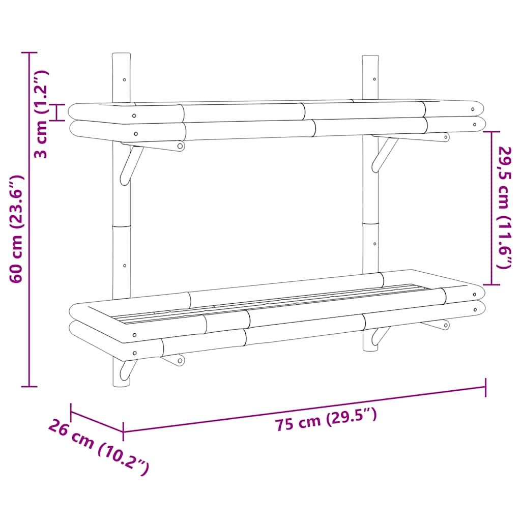 Wall Shelf Wall-Mounted Brown 75 x 26 x 60 cm Bamboo