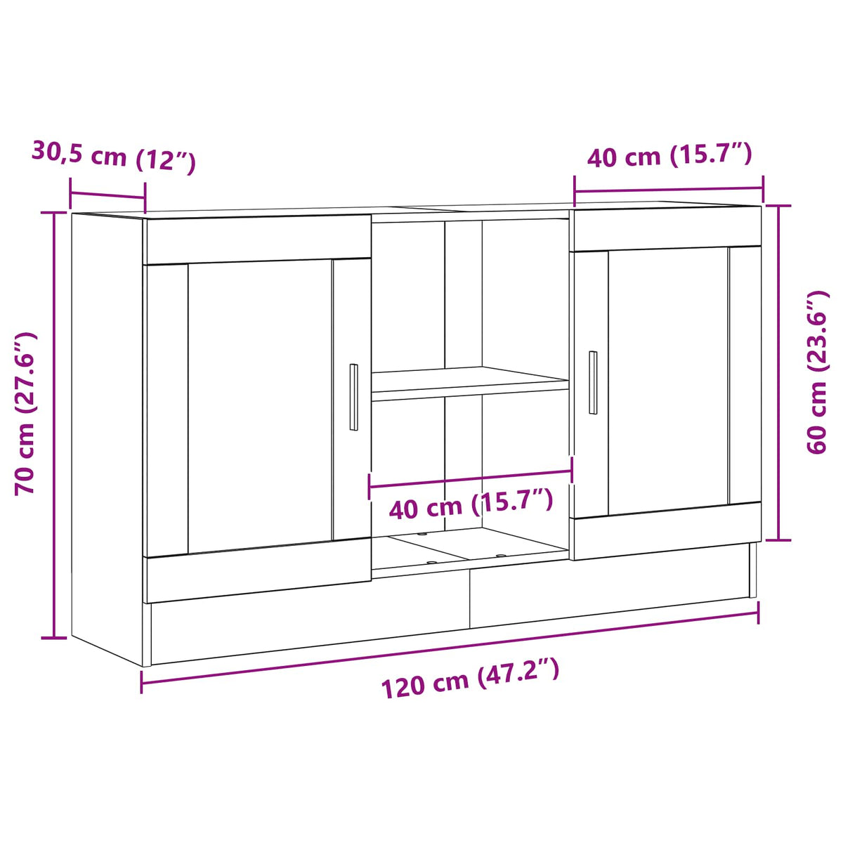 Sideboard Black Oak 120 x 30.5 x 70 cm Engineered Wood