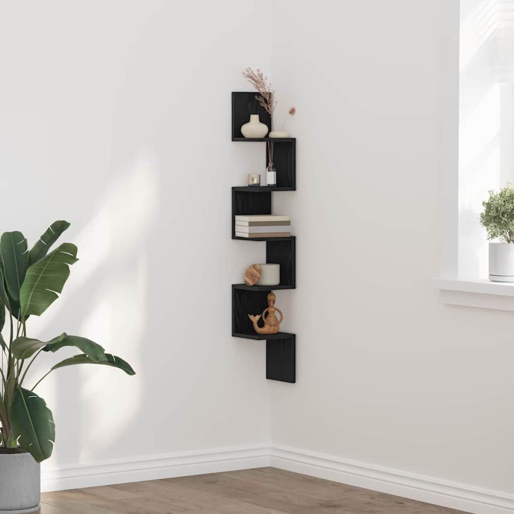 Corner Shelf Wall-Mounted Black Oak 20 x 20 x 127.5 cm