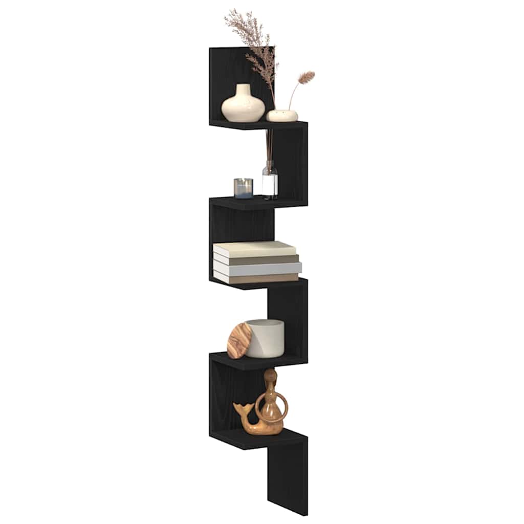 Corner Shelf Wall-Mounted Black Oak 20 x 20 x 127.5 cm