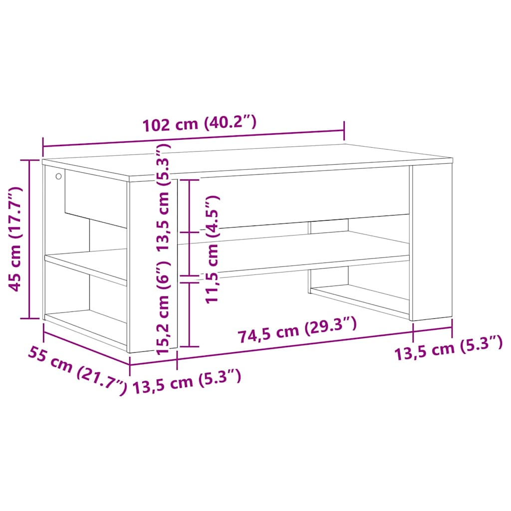 Coffee Table Black Oak 102 x 55 x 45 cm Engineered Wood
