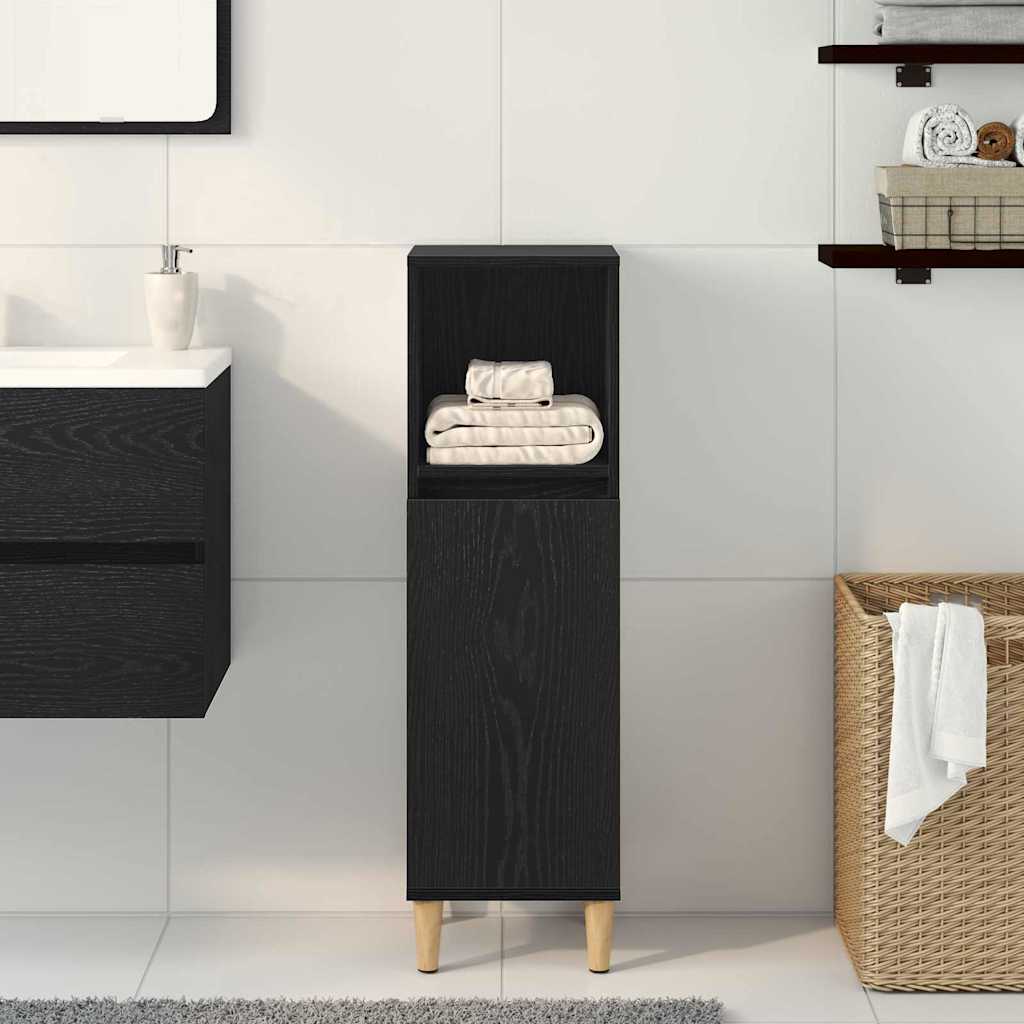 Bathroom Cabinet Black Oak 30 x 30 x 100 cm Engineered Wood