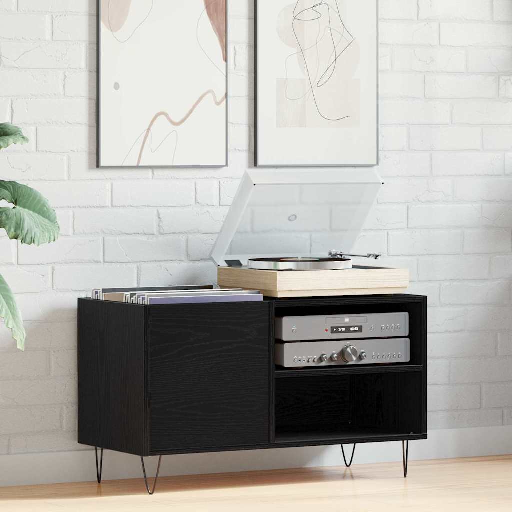 Record Cabinet Black Oak 85 x 38 x 48 cm Engineered Wood