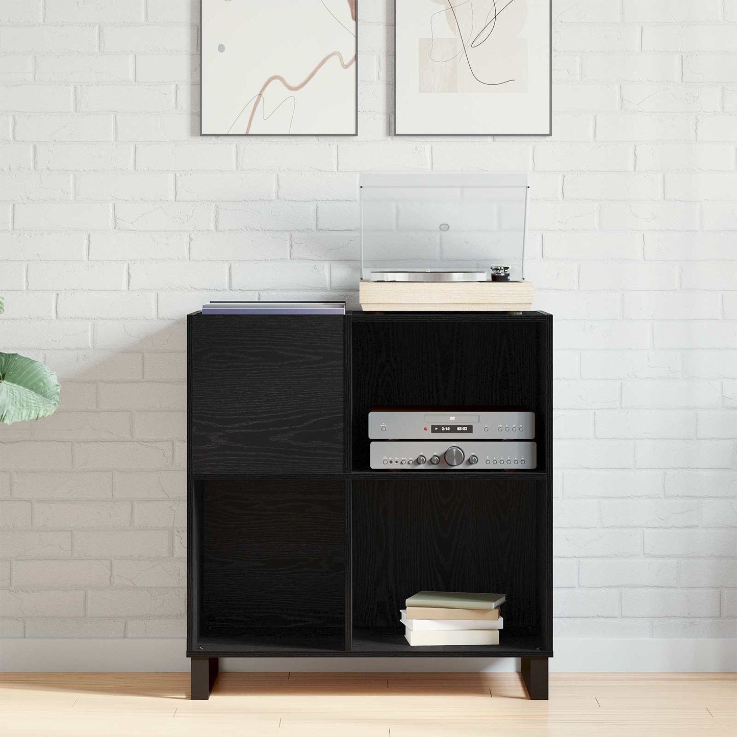Record Cabinet Black Oak 84.5 x 38 x 89 cm Engineered Wood