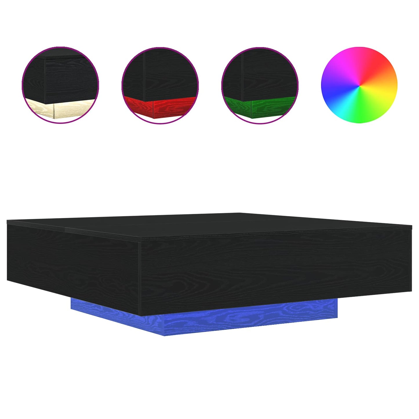 Coffee Table with LED Strip Lights Black Oak 100 x 100 x 31 cm