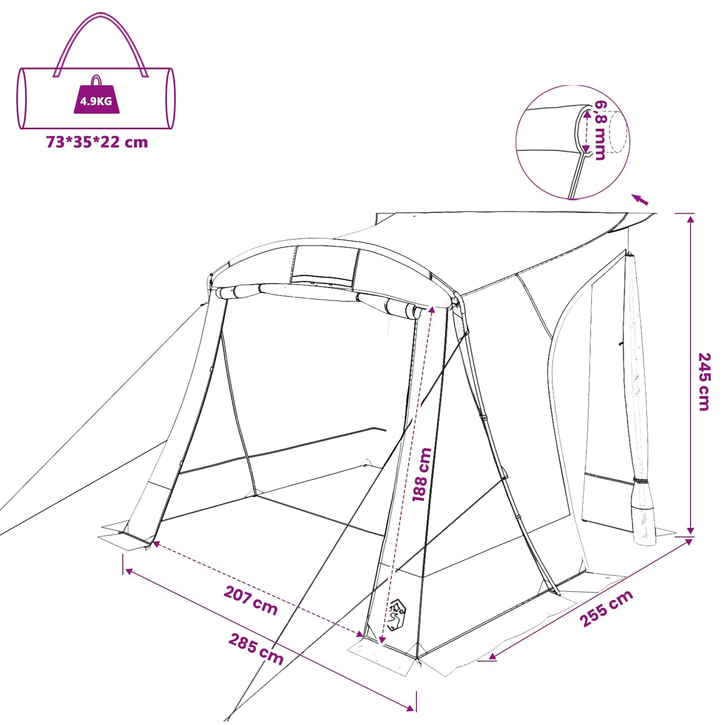 Tailgate Tent 285 x 255 x 245 cm Waterproof Green Taffeta