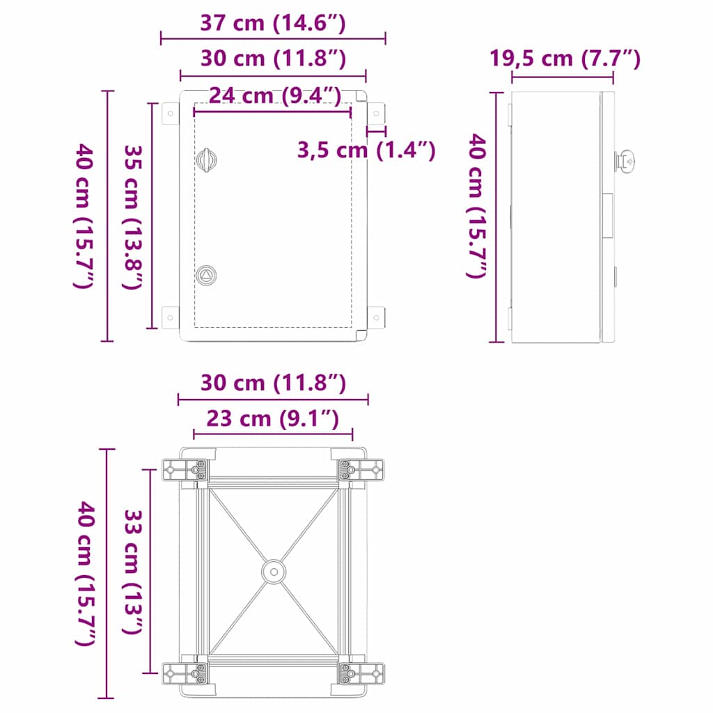 Control Cabinet Grey 37 x 19.5 x 40 cm ABS Plastic