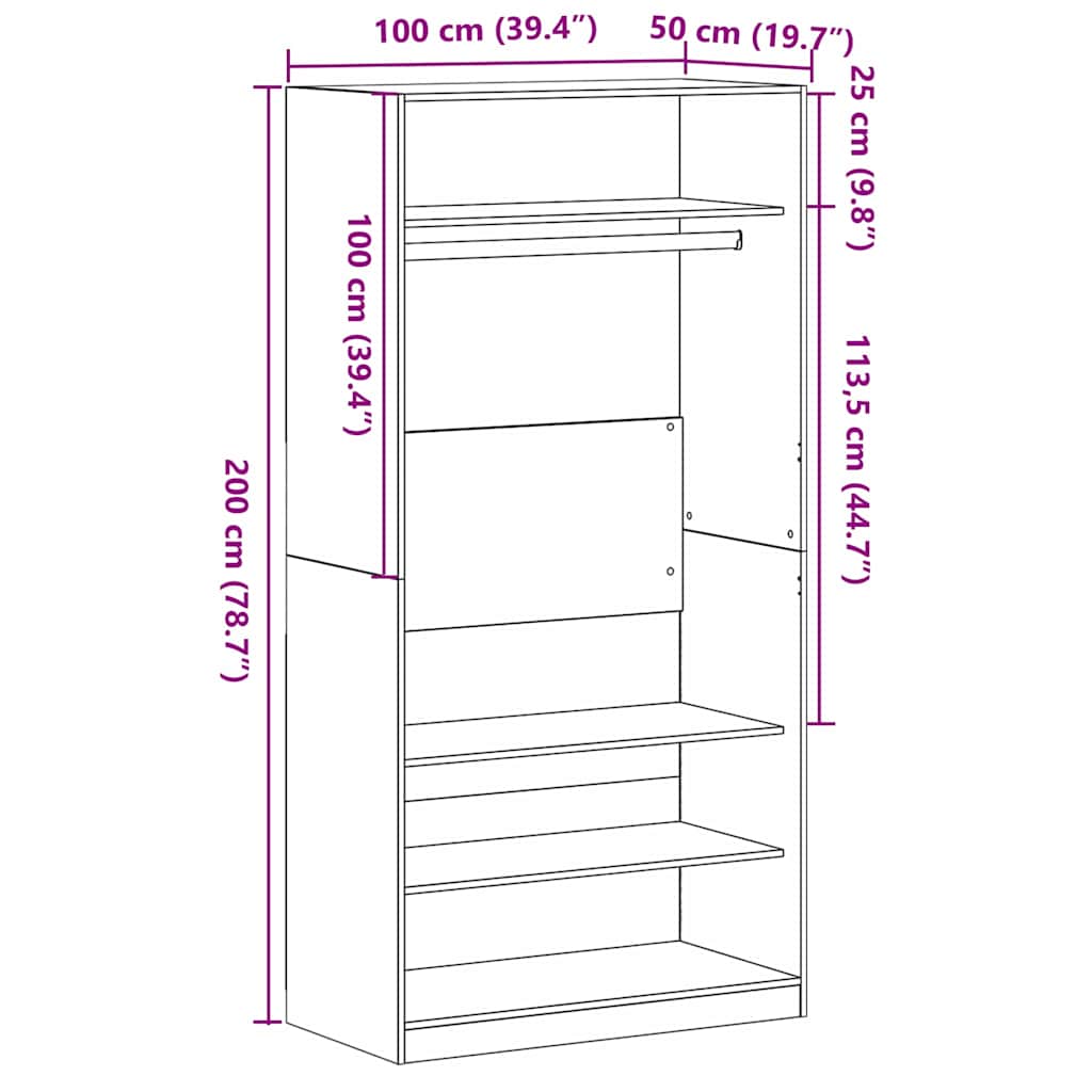 Wardrobe Black Oak 100 x 50 x 200 cm