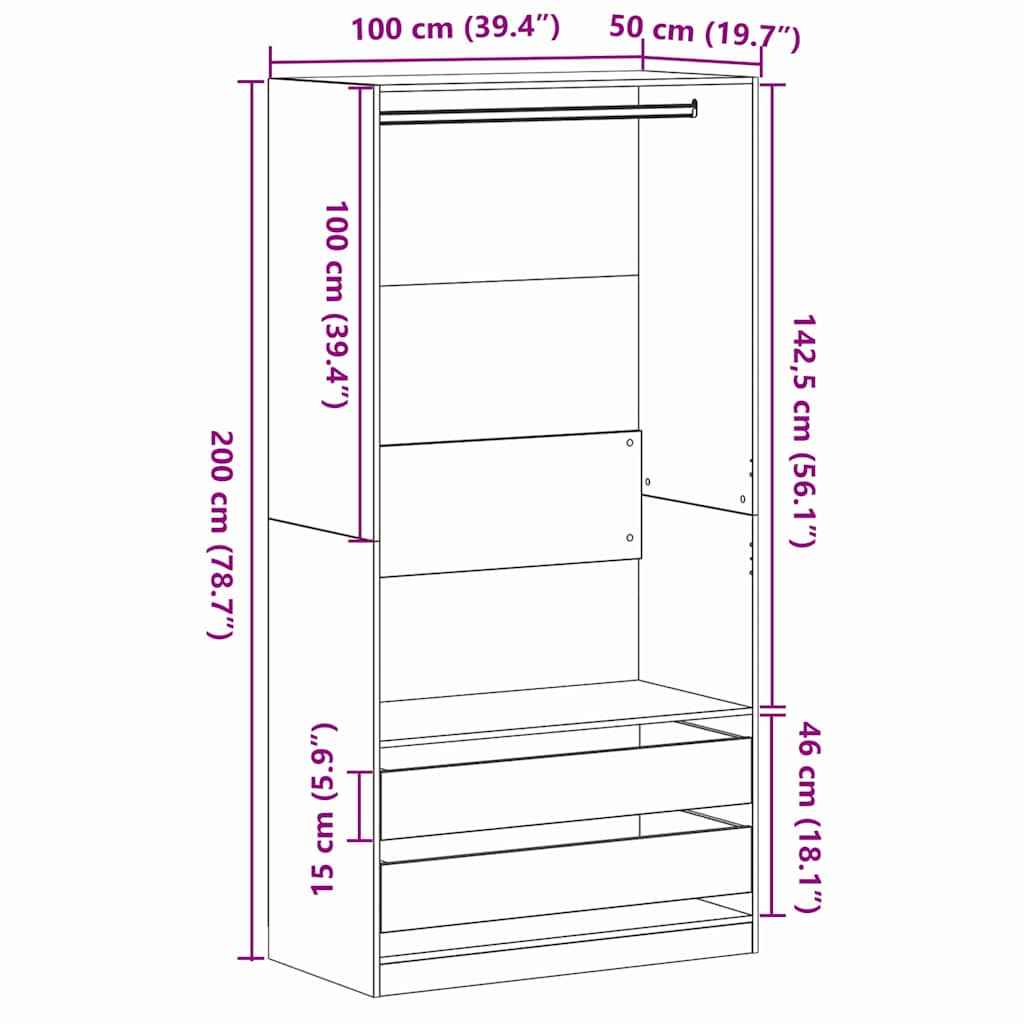 Wardrobe Black Oak 100 x 50 x 200 cm