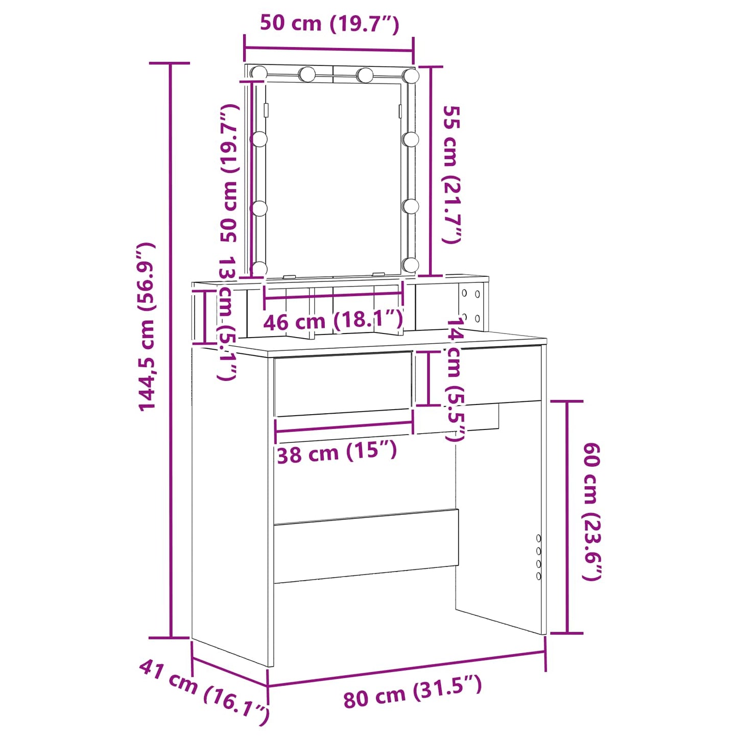 Dressing Table Black oak 80 x 41 x 144.5 cm Engineered Wood