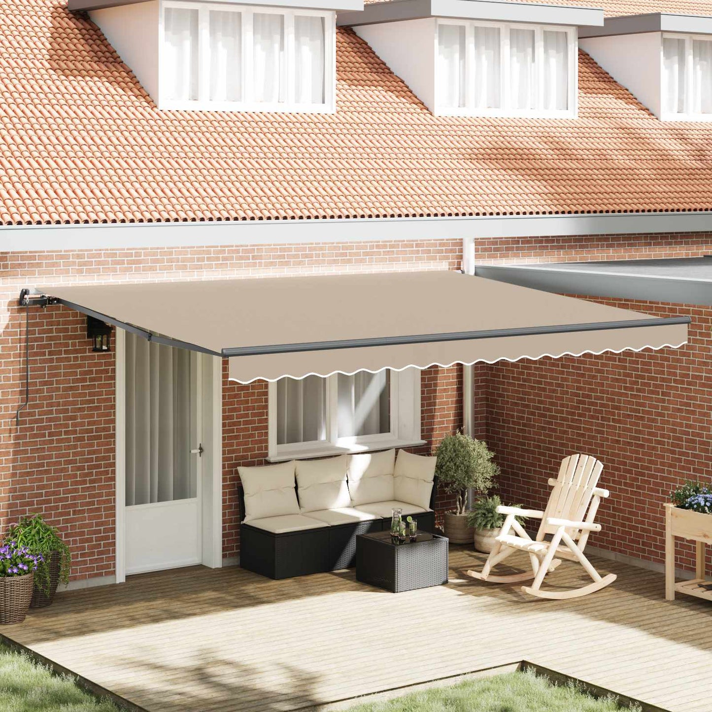 Retractable Awning Beige 450 x 350 cm Polyester and Aluminium