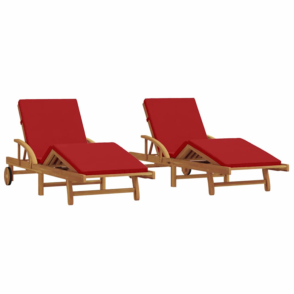 Sun Lounger 2 pcs Solid Acacia Wood Red