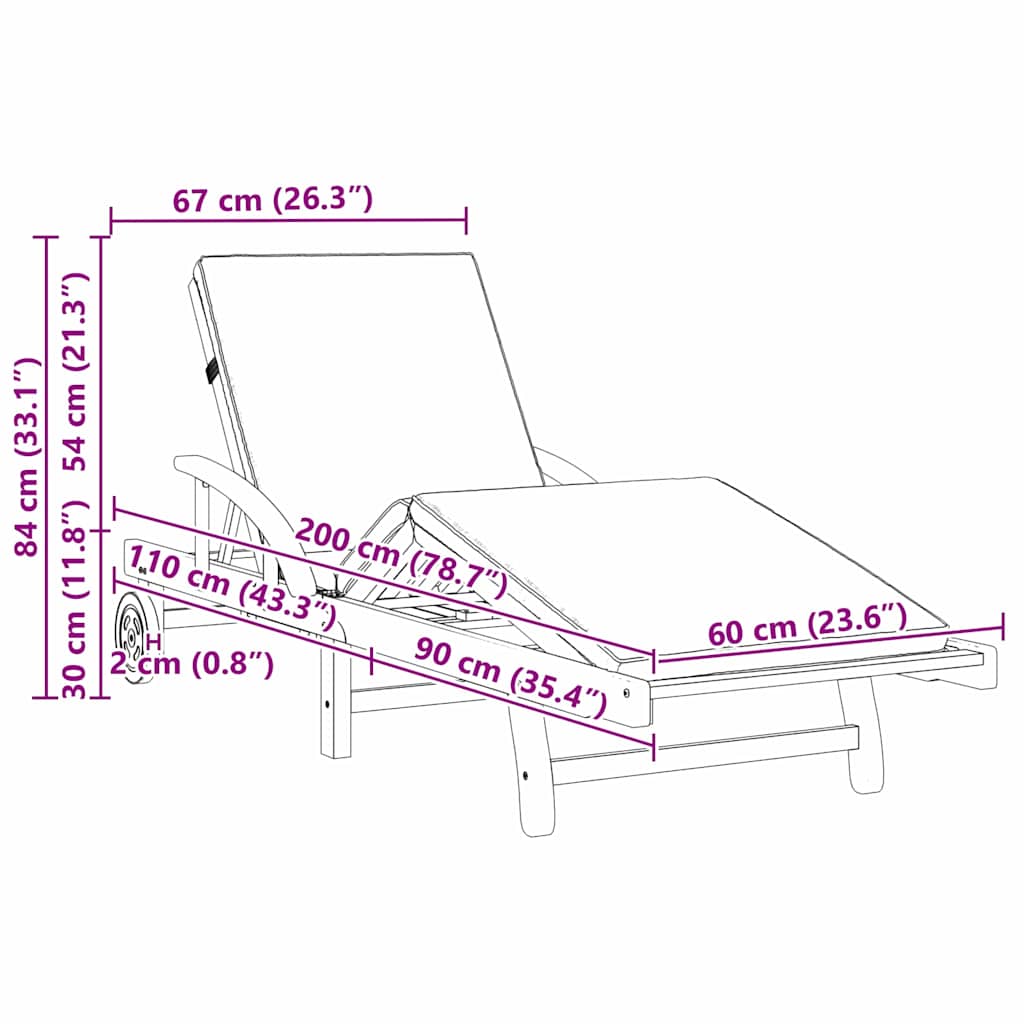 Sun Lounger 2 pcs Solid Acacia Wood Red